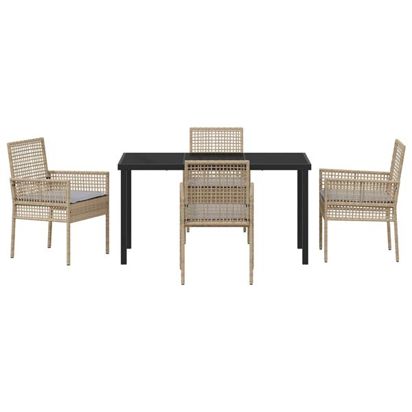 Grote foto vidaxl tuin eetset met kussen 5 pcs beige poly riet tuin en terras tuinmeubelen