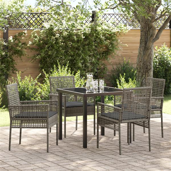 Grote foto vidaxl tuin eetset met kussen 5 pcs grijs poly riet tuin en terras tuinmeubelen