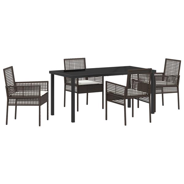Grote foto vidaxl tuin eetset met kussen 5 pcs bruin poly riet tuin en terras tuinmeubelen