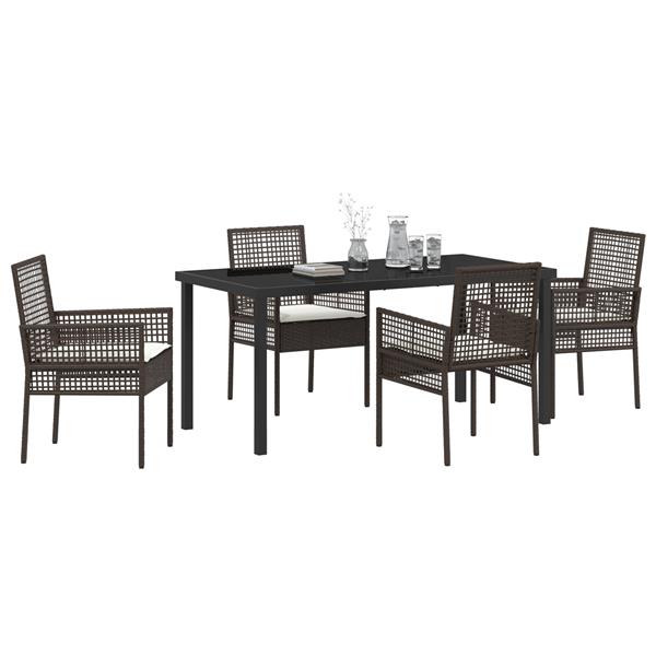Grote foto vidaxl tuin eetset met kussen 5 pcs bruin poly riet tuin en terras tuinmeubelen