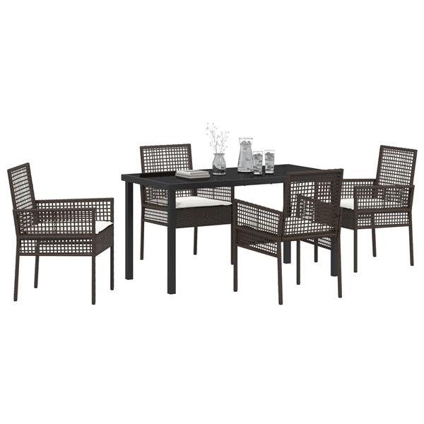 Grote foto vidaxl tuin eetset met kussen 5 pcs bruin poly riet tuin en terras tuinmeubelen