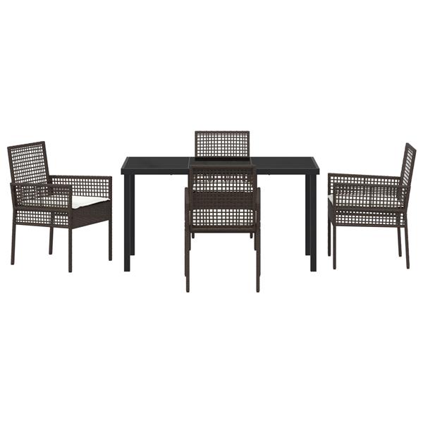 Grote foto vidaxl tuin eetset met kussen 5 pcs bruin poly riet tuin en terras tuinmeubelen