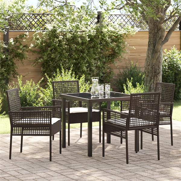Grote foto vidaxl tuin eetset met kussen 5 pcs bruin poly riet tuin en terras tuinmeubelen