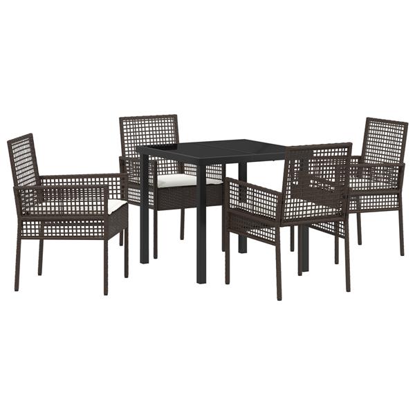 Grote foto vidaxl tuin eetset met kussen 5 pcs bruin poly riet tuin en terras tuinmeubelen