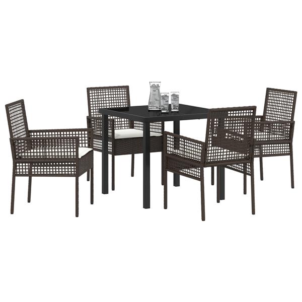Grote foto vidaxl tuin eetset met kussen 5 pcs bruin poly riet tuin en terras tuinmeubelen
