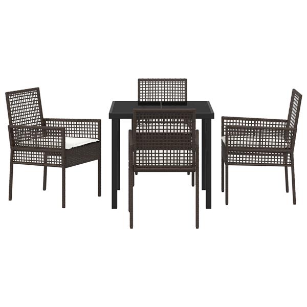 Grote foto vidaxl tuin eetset met kussen 5 pcs bruin poly riet tuin en terras tuinmeubelen