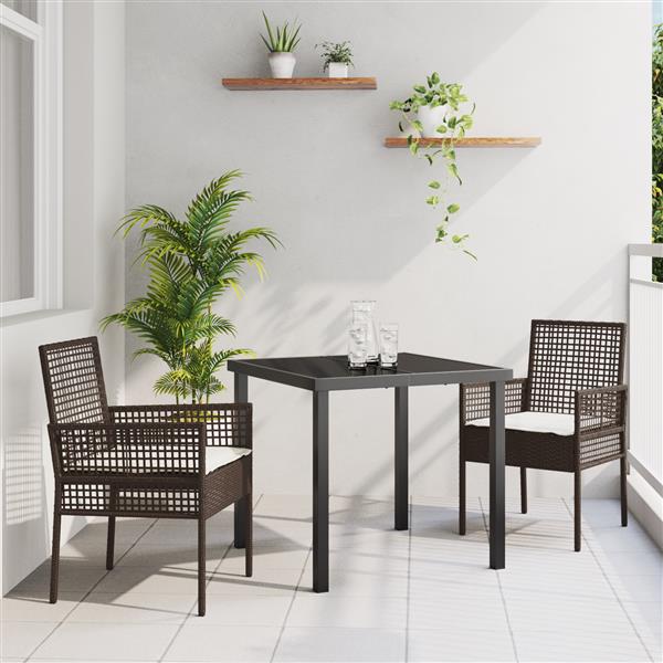Grote foto vidaxl tuin eetset met kussen 3 pcs bruin poly riet tuin en terras tuinmeubelen