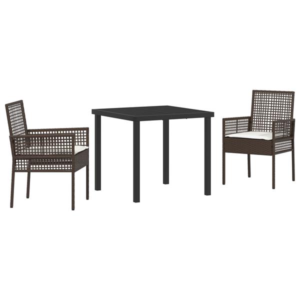 Grote foto vidaxl tuin eetset met kussen 3 pcs bruin poly riet tuin en terras tuinmeubelen
