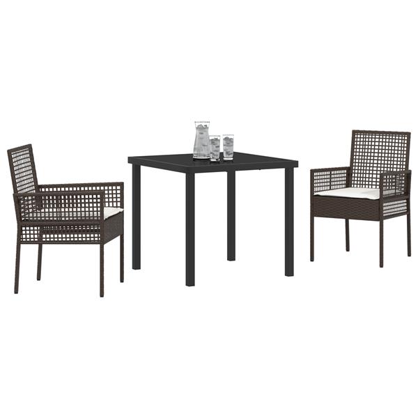 Grote foto vidaxl tuin eetset met kussen 3 pcs bruin poly riet tuin en terras tuinmeubelen