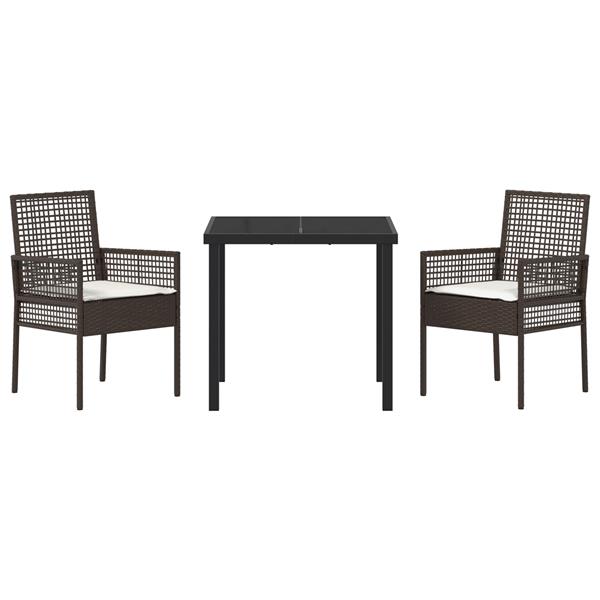 Grote foto vidaxl tuin eetset met kussen 3 pcs bruin poly riet tuin en terras tuinmeubelen