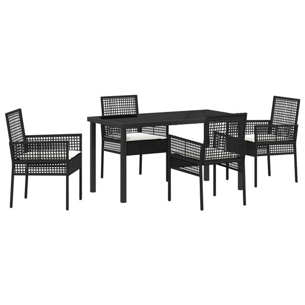 Grote foto vidaxl tuin eetset met kussen 5 pcs zwart poly riet tuin en terras tuinmeubelen