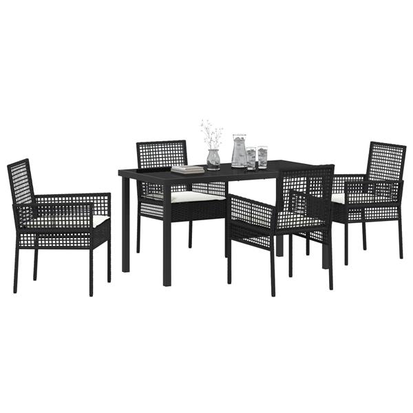Grote foto vidaxl tuin eetset met kussen 5 pcs zwart poly riet tuin en terras tuinmeubelen
