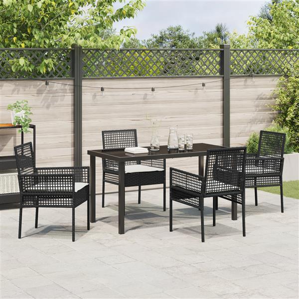 Grote foto vidaxl tuin eetset met kussen 5 pcs zwart poly riet tuin en terras tuinmeubelen