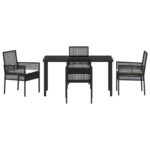 Grote foto vidaxl tuin eetset met kussen 5 pcs zwart poly riet tuin en terras tuinmeubelen