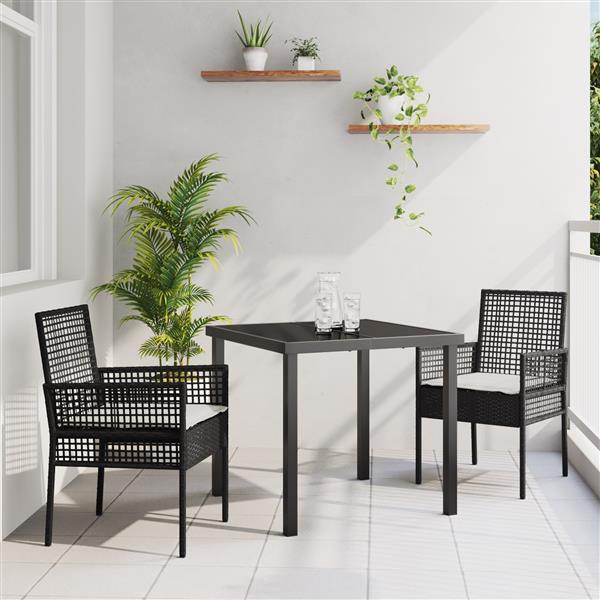 Grote foto vidaxl tuin eetset met kussen 3 pcs zwart poly riet tuin en terras tuinmeubelen