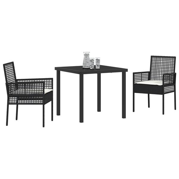 Grote foto vidaxl tuin eetset met kussen 3 pcs zwart poly riet tuin en terras tuinmeubelen