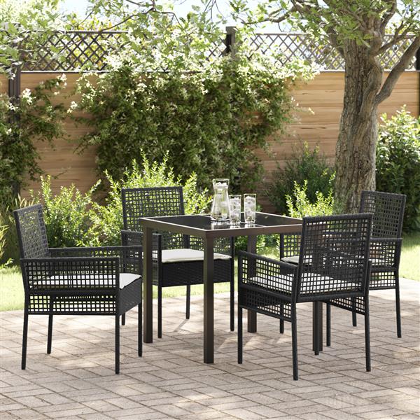 Grote foto vidaxl tuin eetset met kussen 5 pcs zwart poly riet tuin en terras tuinmeubelen