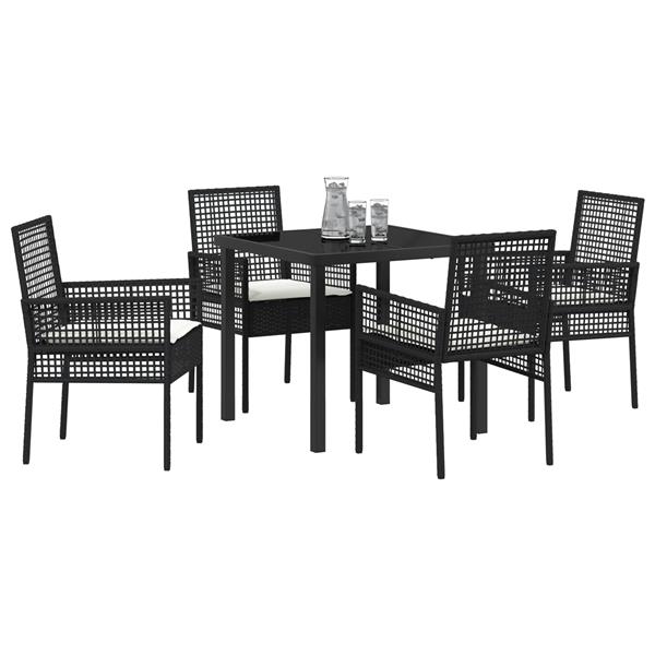 Grote foto vidaxl tuin eetset met kussen 5 pcs zwart poly riet tuin en terras tuinmeubelen
