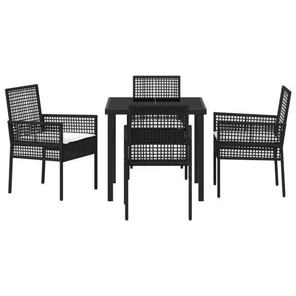 Grote foto vidaxl tuin eetset met kussen 5 pcs zwart poly riet tuin en terras tuinmeubelen