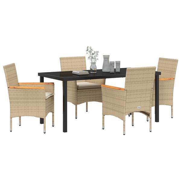 Grote foto vidaxl tuin eetset met kussen 5 pcs beige poly riet tuin en terras tuinmeubelen