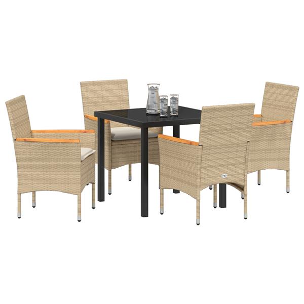 Grote foto vidaxl tuin eetset met kussen 5 pcs beige poly riet tuin en terras tuinmeubelen