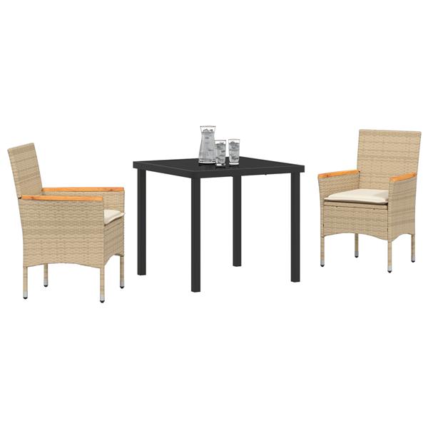 Grote foto vidaxl tuin eetset met kussen 3 pcs beige poly riet tuin en terras tuinmeubelen