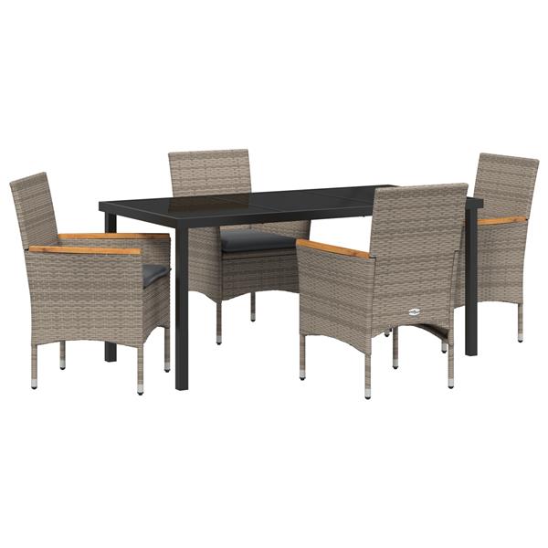 Grote foto vidaxl tuin eetset met kussen 5 pcs grijs poly riet tuin en terras tuinmeubelen
