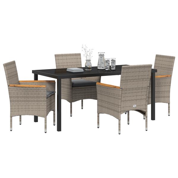 Grote foto vidaxl tuin eetset met kussen 5 pcs grijs poly riet tuin en terras tuinmeubelen
