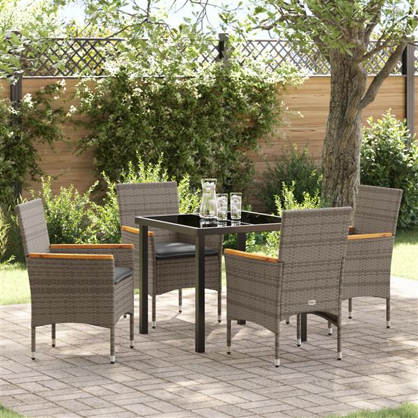 Grote foto vidaxl tuin eetset met kussen 5 pcs grijs poly riet tuin en terras tuinmeubelen