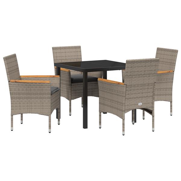 Grote foto vidaxl tuin eetset met kussen 5 pcs grijs poly riet tuin en terras tuinmeubelen