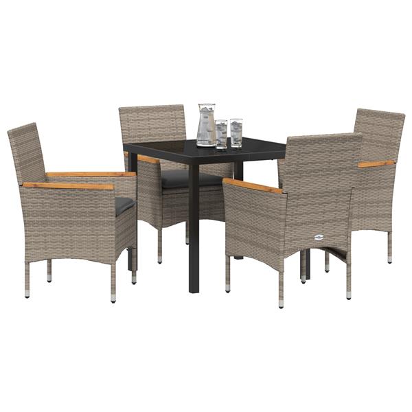 Grote foto vidaxl tuin eetset met kussen 5 pcs grijs poly riet tuin en terras tuinmeubelen