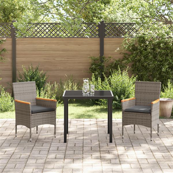 Grote foto vidaxl tuin eetset met kussen 3 pcs grijs poly riet tuin en terras tuinmeubelen