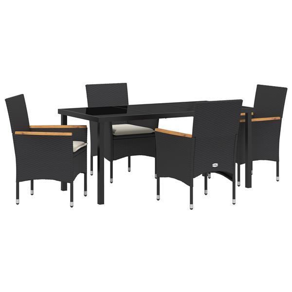 Grote foto vidaxl tuin eetset met kussen 5 pcs zwart poly riet tuin en terras tuinmeubelen