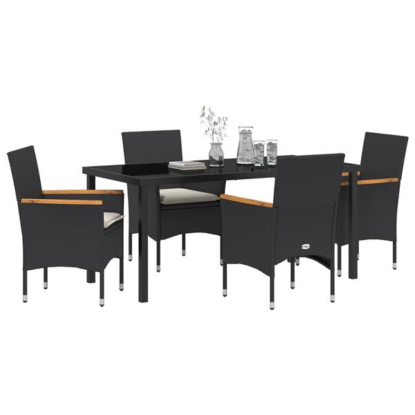 Grote foto vidaxl tuin eetset met kussen 5 pcs zwart poly riet tuin en terras tuinmeubelen