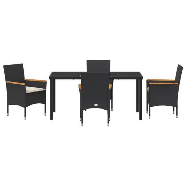 Grote foto vidaxl tuin eetset met kussen 5 pcs zwart poly riet tuin en terras tuinmeubelen