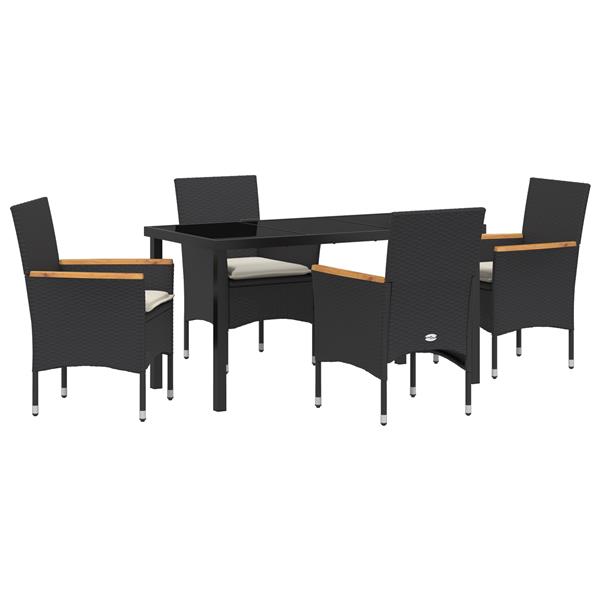 Grote foto vidaxl tuin eetset met kussen 5 pcs zwart poly riet tuin en terras tuinmeubelen