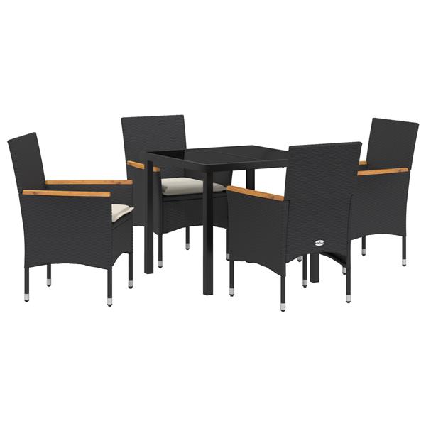 Grote foto vidaxl tuin eetset met kussen 5 pcs zwart poly riet tuin en terras tuinmeubelen