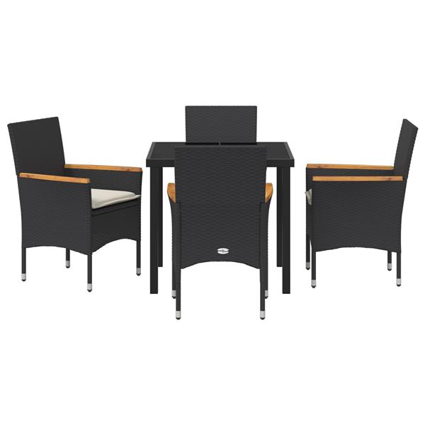 Grote foto vidaxl tuin eetset met kussen 5 pcs zwart poly riet tuin en terras tuinmeubelen
