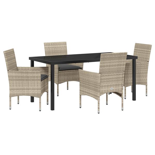 Grote foto vidaxl tuin eetset met kussen 5 pcs lichtgrijs poly riet tuin en terras tuinmeubelen