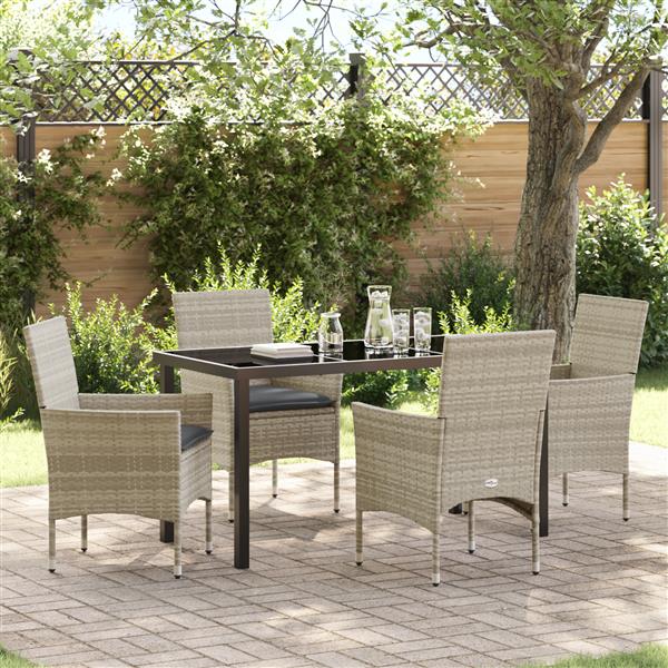Grote foto vidaxl tuin eetset met kussen 5 pcs lichtgrijs poly riet tuin en terras tuinmeubelen