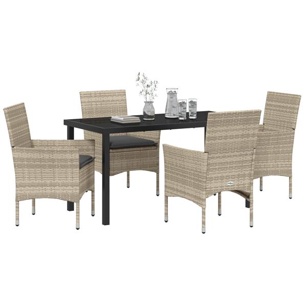 Grote foto vidaxl tuin eetset met kussen 5 pcs lichtgrijs poly riet tuin en terras tuinmeubelen
