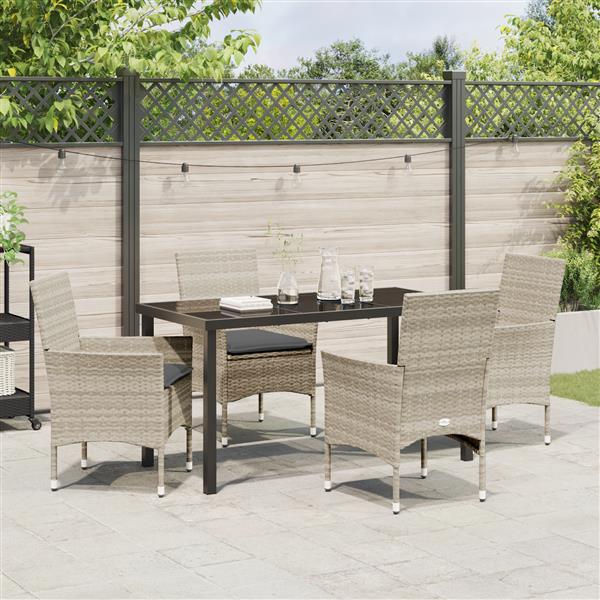 Grote foto vidaxl tuin eetset met kussen 5 pcs lichtgrijs poly riet tuin en terras tuinmeubelen