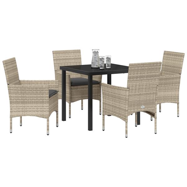 Grote foto vidaxl tuin eetset met kussen 5 pcs lichtgrijs poly riet tuin en terras tuinmeubelen