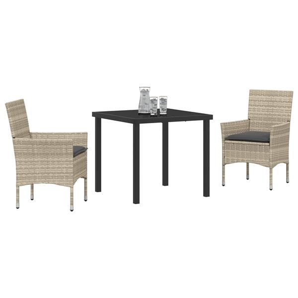 Grote foto vidaxl tuin eetset met kussen 3 pcs lichtgrijs poly riet tuin en terras tuinmeubelen