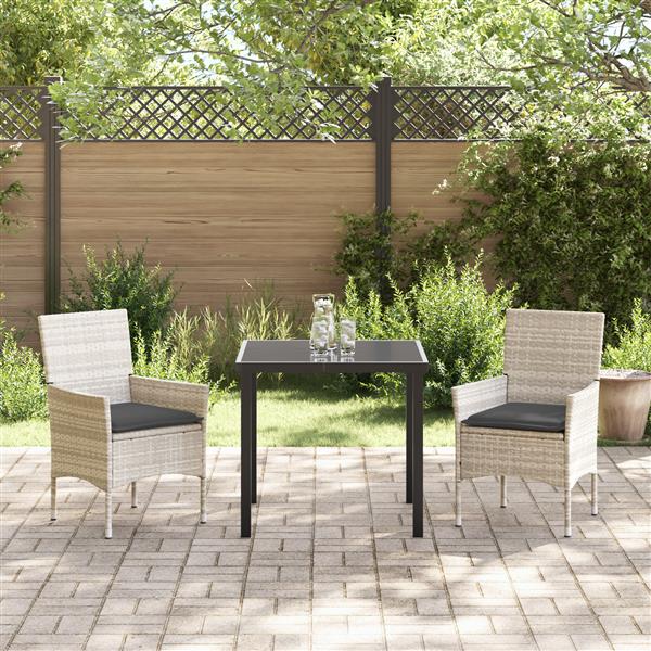 Grote foto vidaxl tuin eetset met kussen 3 pcs lichtgrijs poly riet tuin en terras tuinmeubelen