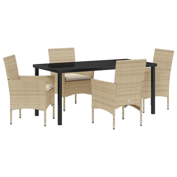 Grote foto vidaxl tuin eetset met kussen 5 pcs beige poly riet tuin en terras tuinmeubelen