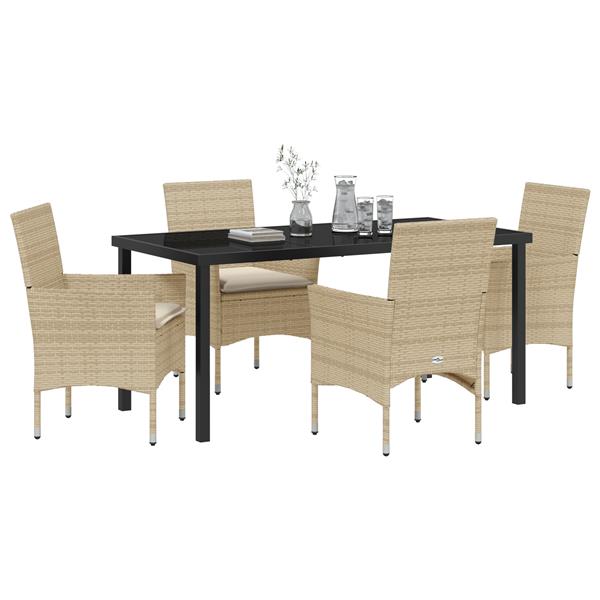 Grote foto vidaxl tuin eetset met kussen 5 pcs beige poly riet tuin en terras tuinmeubelen