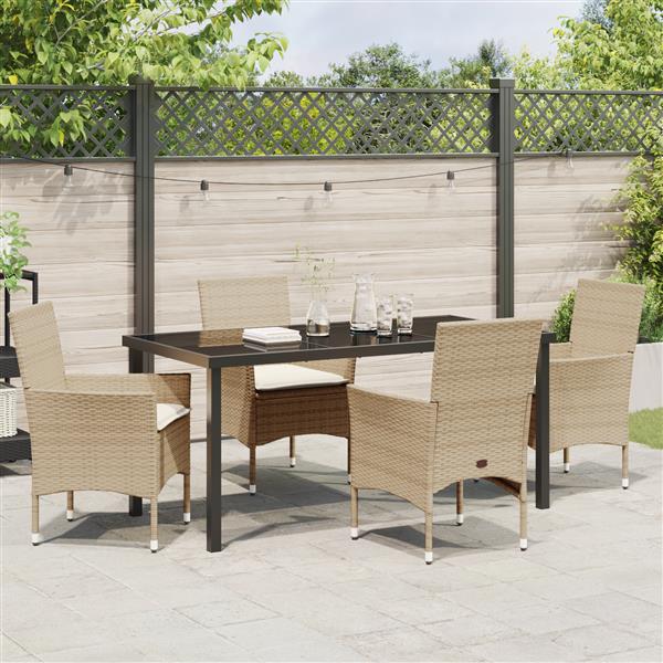 Grote foto vidaxl tuin eetset met kussen 5 pcs beige poly riet tuin en terras tuinmeubelen