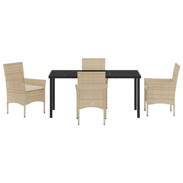 Grote foto vidaxl tuin eetset met kussen 5 pcs beige poly riet tuin en terras tuinmeubelen