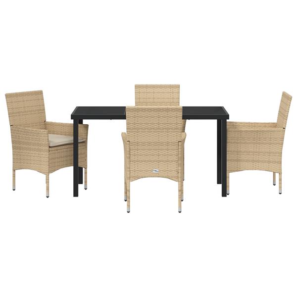Grote foto vidaxl tuin eetset met kussen 5 pcs beige poly riet tuin en terras tuinmeubelen
